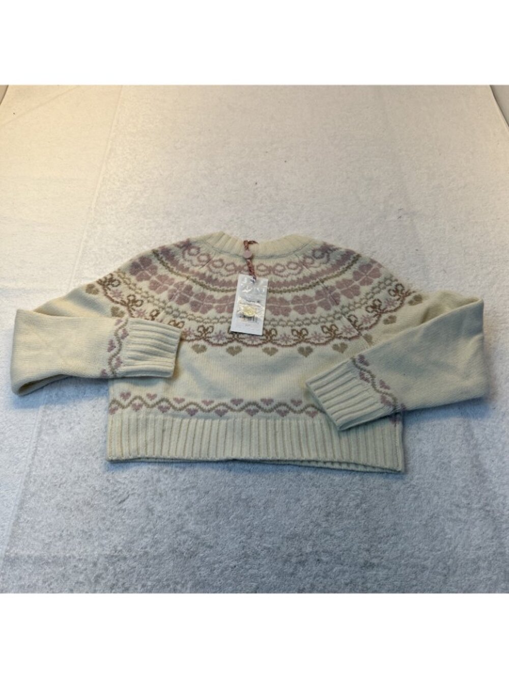LoveShackFancy Girls Cream/Rose Cardigan Sweater 100% Wool Size M New w/Tags - Picture 6 of 11